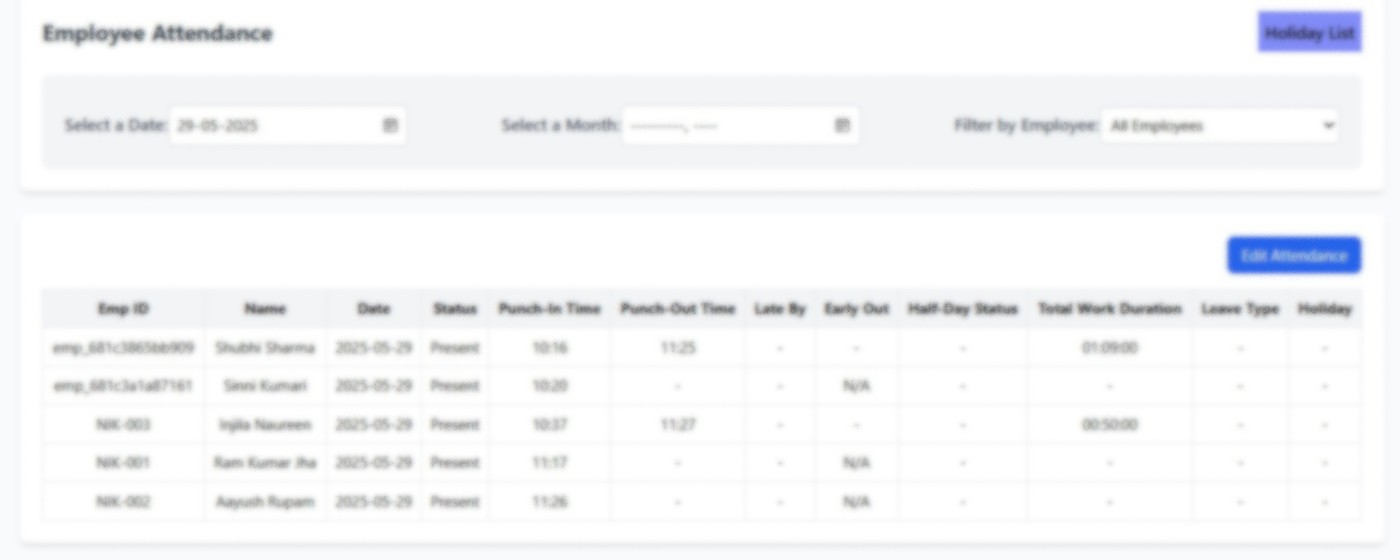Employee attendance dashboard