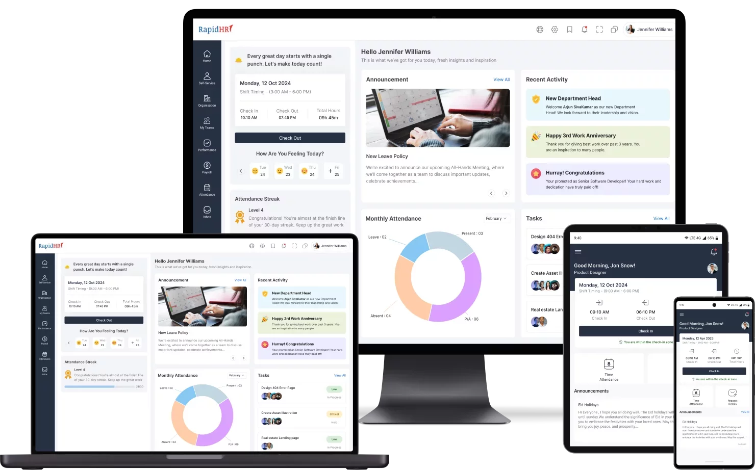 HR, payroll and recruitment dashboards on multiple devices